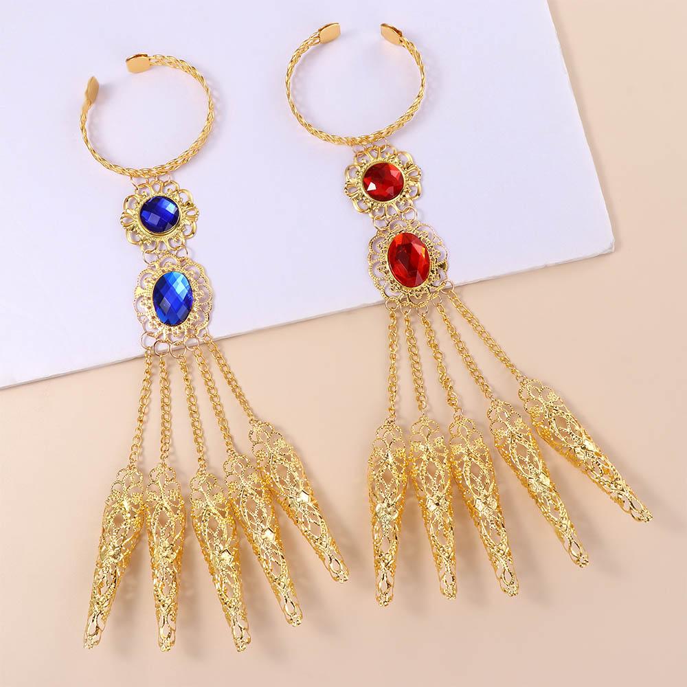 Gift Indian Thai Red Gem Nail Rings Golden Finger Bracelet Knuckle Rings Belly Dance Bracelet