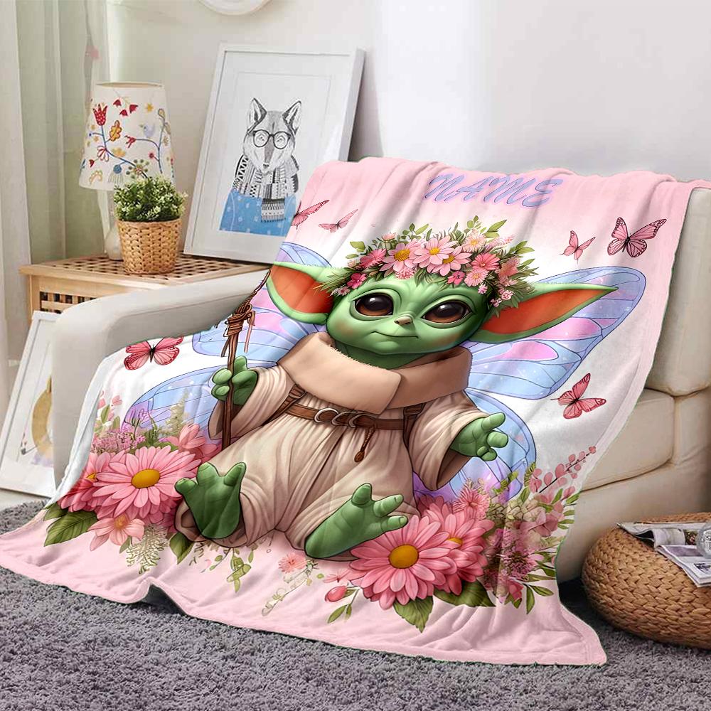 Customiz Name Personality Yoda Blanket Soft &Warm Sofa Office Bed Travel Lunch Break Blanket, Gift Suitable All Seasons