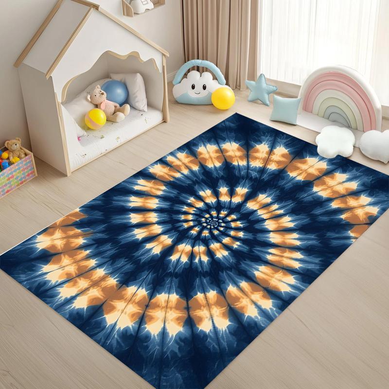 Bohemian Spiral Tie Dye 2D Art Print Area Rug Non Slip Washable Floor Carpet for Kids Room Bedroom Nursery Living Room Decor