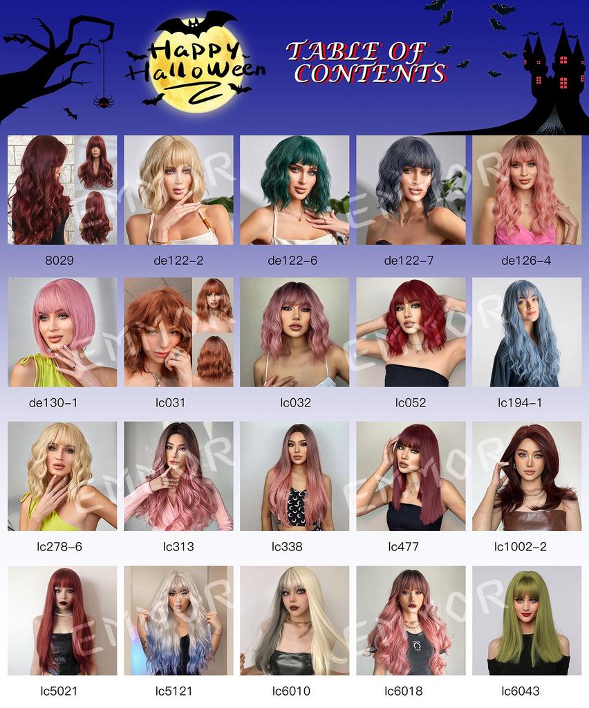 Женский парик на всю голову: Европейско-американский стиль, Длинные волнистые локоны, Челка с воздухом, Доступны различные цвета и стили.