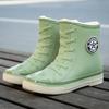 Новые дизайнерские резиновые сапоги до середины икры, женские зеленые водонепроницаемые туфли для дождливого дня, женские резиновые дождевики с розовым мехом, женские галоши