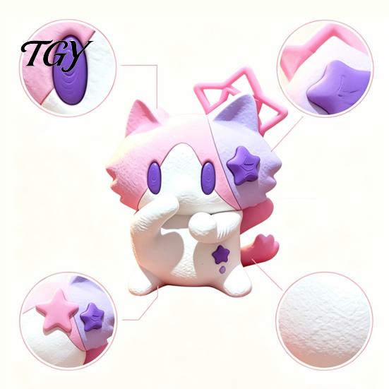 Cute Cat Figurine for Desk 3D Printed Figurine, Cartoon Ornament with Playful Mouth Covering Pla Decor Design, Compact Dancing Kitten Statue