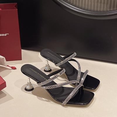 Стразы, туфли на высоком каблуке, женская летняя уличная мода, новые модели 2025 года с юбками, шпилька с тапочками для примерочной