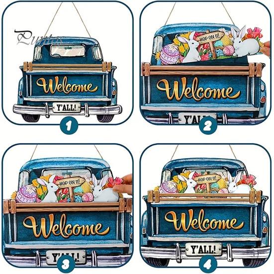 Подвесной приветственный знак на входной двери грузовика с 12 альтернативными сезонными праздничными декорациями, приветственный знак в форме грузовика на осень, День благодарения, Хэллоуин