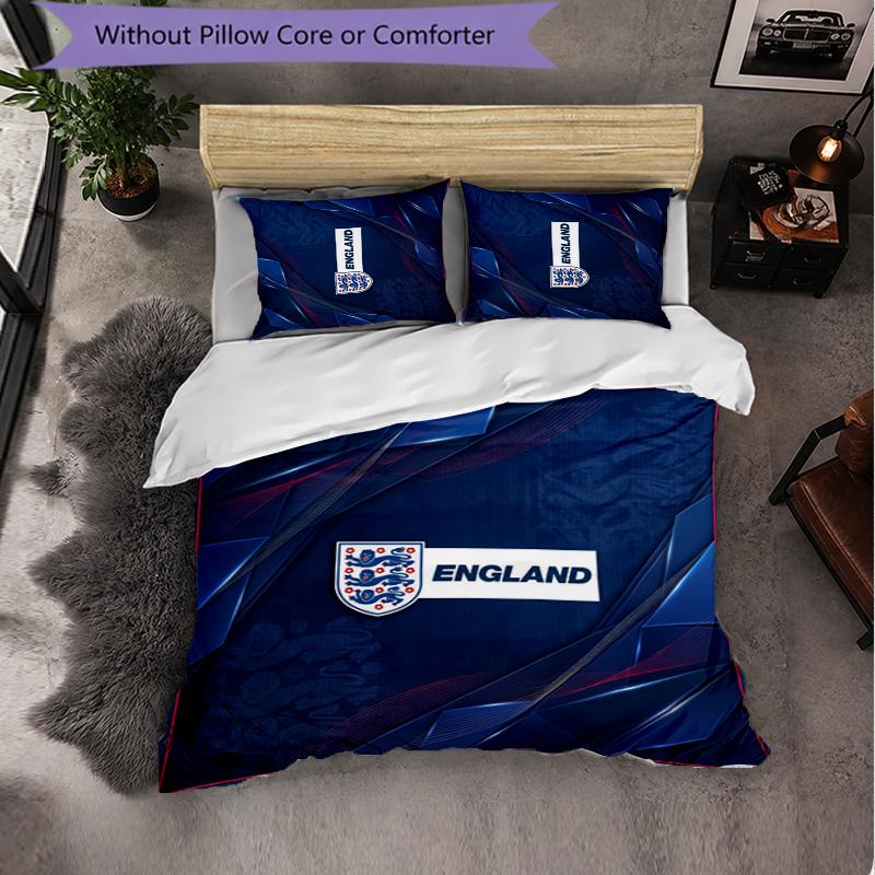 England Football Pattern 3 Pieces Bedding Set Soft Microfiber Duvet Cover with Pillow Cases for Bedroom