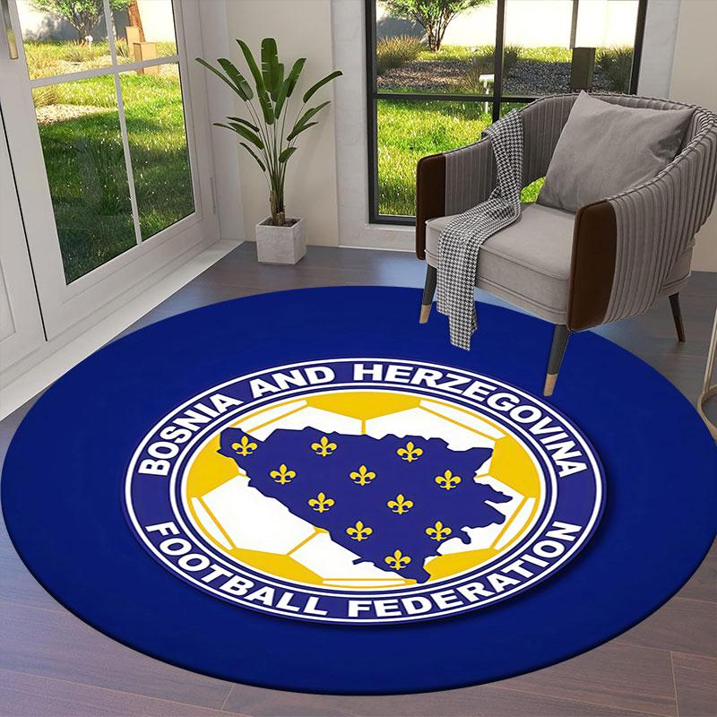 Bosnia and Herzegovina National Football Team Round Area Rug,Carpet Rug for Living Room Bedroom Sofa Playroom Decor,Non-slip Floor Mat