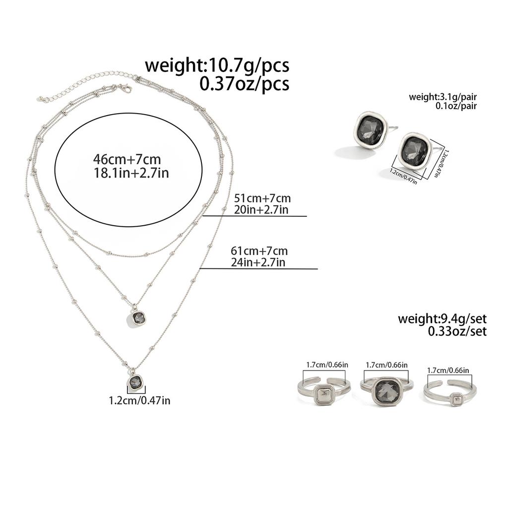 SHIXIN New Elegant Rhinestone Pendant Necklace Earrings Open Ring Set for Women Luxury Simple Multi Layer Stackable Jewelry Set