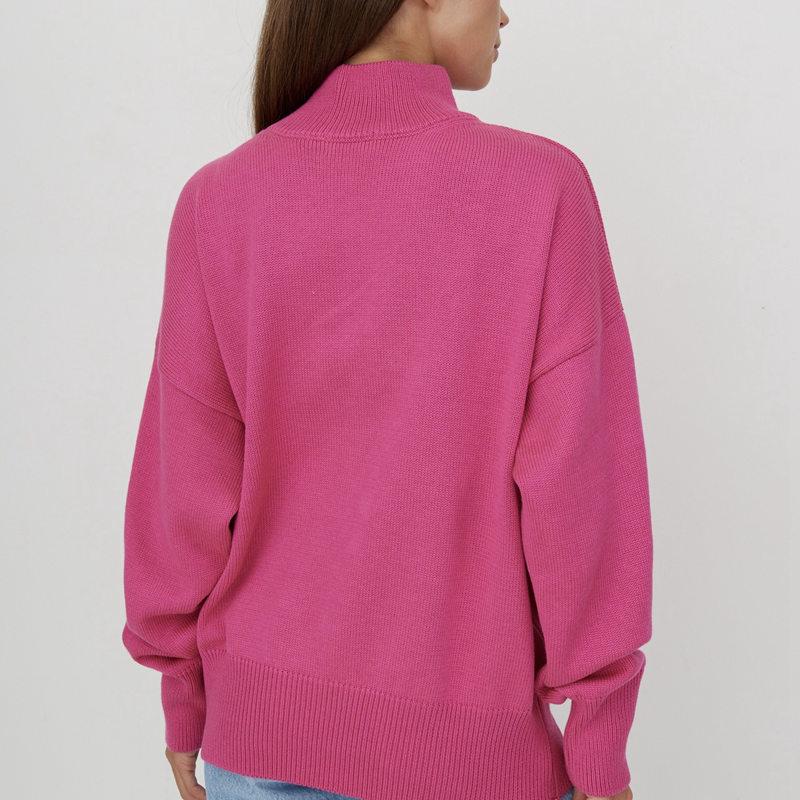 Women Autumn Winter Half High Neck Solid Color Long Sleeve Loose Knitted Casual All Match Sweater
