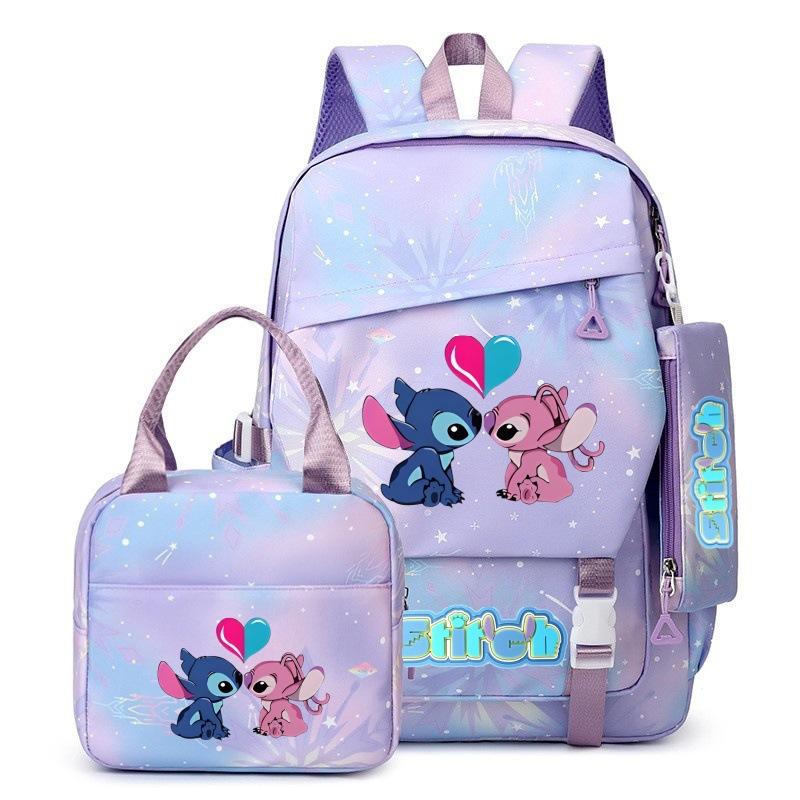 Disney Stitch Backpack for Elementary School Girls Lightweight Ergonomic Large Capacity Double Shoulder Bag for Grades 1-6 Blue