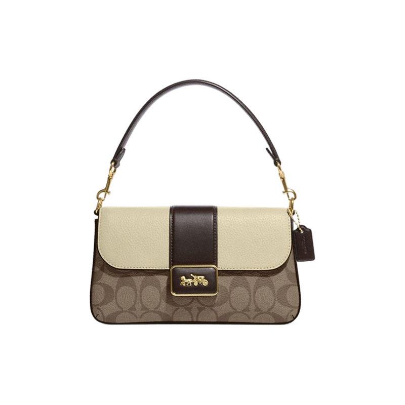 Coach Grace 22 Classic Monogram Canvas And Leather Shoulder Bag Women Shoulder Bag Khaki-Brown White CC033-IMOTV