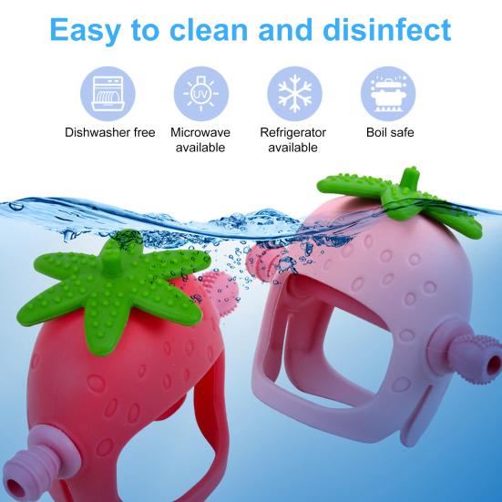 Игрушка для прорезывания зубов у детей от 0 до 24 месяцев, снимает боль в деснах с помощью прорезывателя в форме клубники, пищевого класса