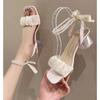 Fashion French Evening Wind Niche Pearl High-heeled Sandals Women's Summer 2025 New Middle Heel Fairy Wind Super Fire Fashion Sandals