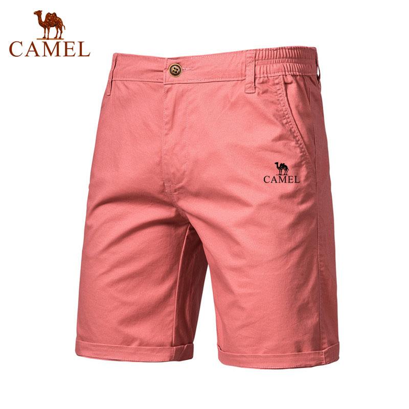 Camel Summer Embroidered Cotton Solid Color Shorts for Men High Quality Casual Business Social Elastic Waist Beach Shorts