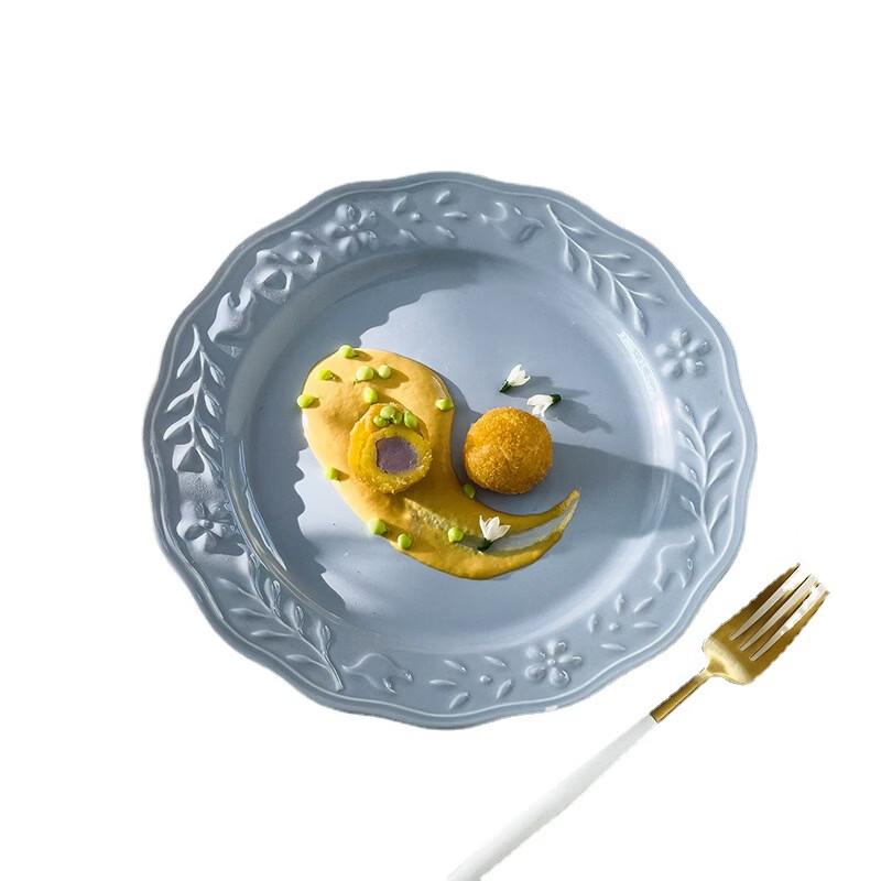 Скандинавские Цветочные Керамические Обеденные Тарелки 8 дюймов, Сказочный Синий, Набор из 2 штук