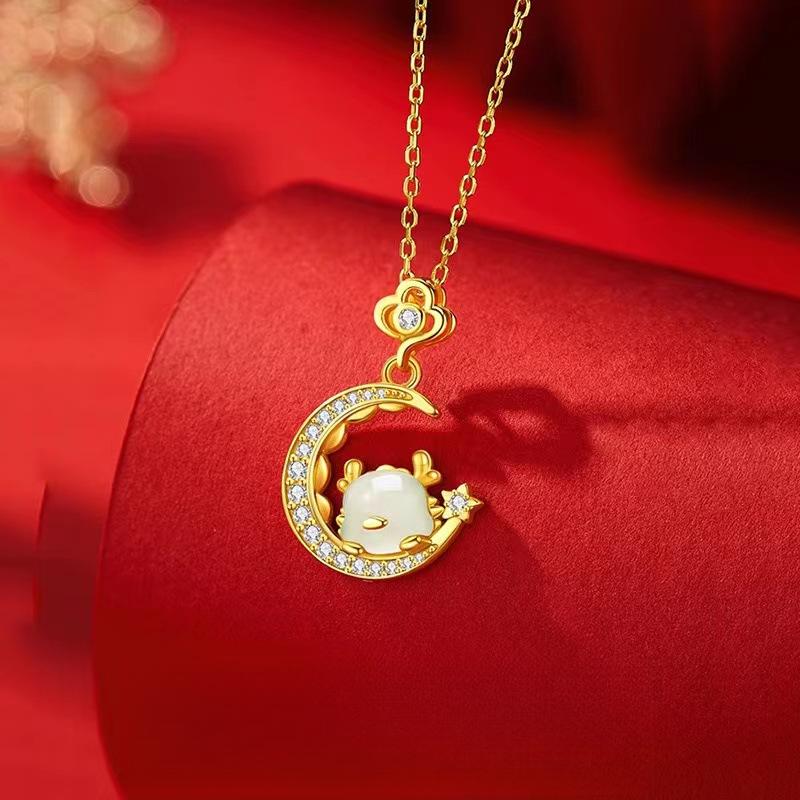 Год Дракона Звезда Луна Милое Ожерелье Дракона Женский Подвесной Светильник Роскошный Нишевый Дизайн Смысл Новогодний Подарок Подарок для Подруги