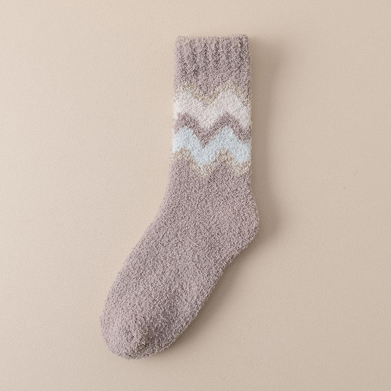 Женские осенне-зимние утолщенные теплые полосатые впитывающие пот домашние напольные носки-гольфы