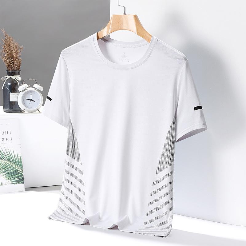 Прохладная и дышащая футболка с короткими рукавами для мужчин, летняя рубашка из ледяного шелка с круглым вырезом, повседневная футболка