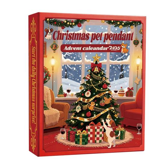 Christmas Pet Pendant Advent Calendar 2025 24 Days Acrylic Animal Ornaments with Collar Rings Fun Countdown Gift for Pet Lovers & Tree Decor