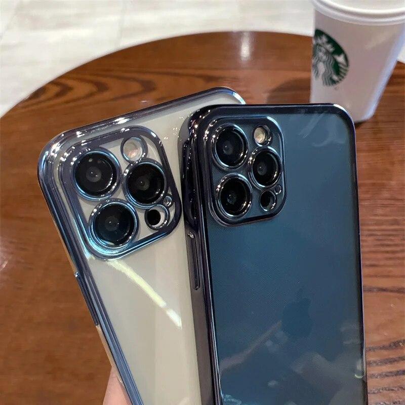 Роскошный квадратный прозрачный чехол для iPhone 14 Plus 13 11 12 Pro Max Mini XR X XS 7 8 SE2 с покрытием, противоударная защитная крышка для объектива