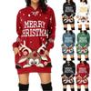 Ladies' Casual Christmas Printed Long Sleeved Pocket Hooded Sweatshirt Dress