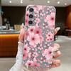 Розовый чехол с цветами персика для Samsung S26 Ultra S25 Edge S24 S23 Plus S22 S21 FE A15 A16 A17 A35 A36 A54 A55 A56 A57 5G Мягкий чехол с текстурой кожи