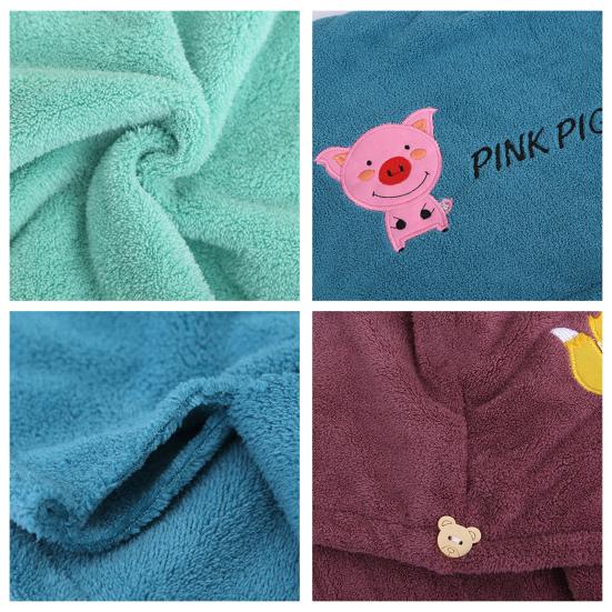 Шапка для сушки волос, быстросохнущее супермягкое короткое бархатное полотенце с вышивкой мультяшных животных, сухое полотенце для волос, инструмент для купания, ежедневное использование