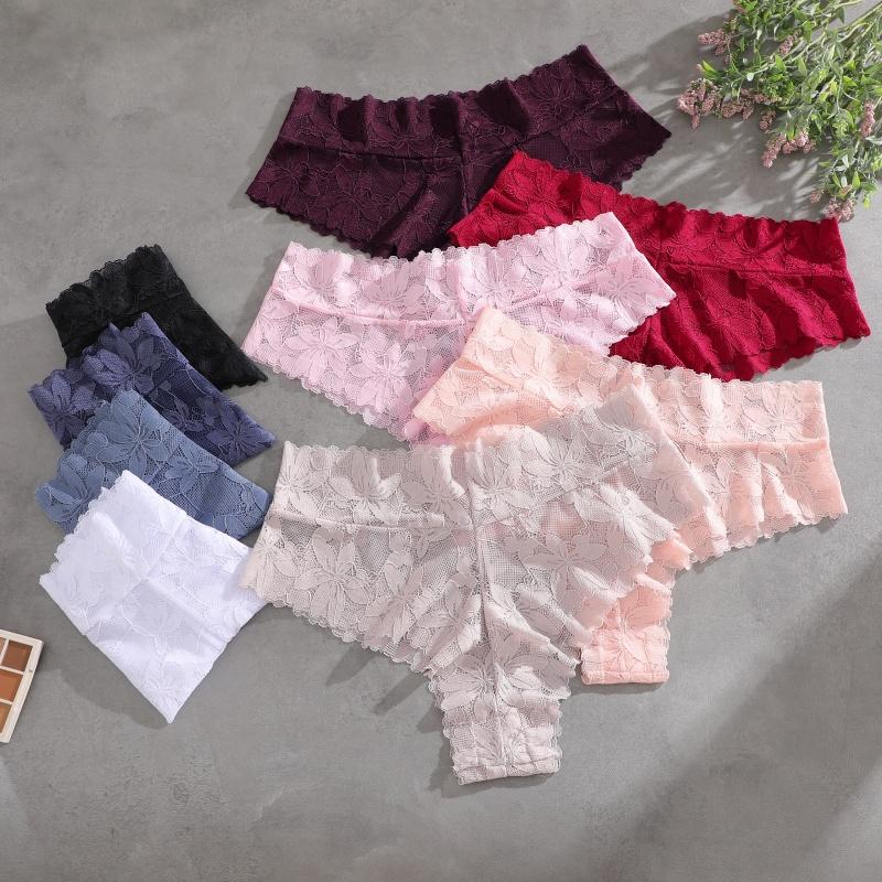 3 шт./комплект Женские трусики с высокой талией Женские сексуальные кружевные прозрачные стринги Дышащие однотонные мягкие трусики