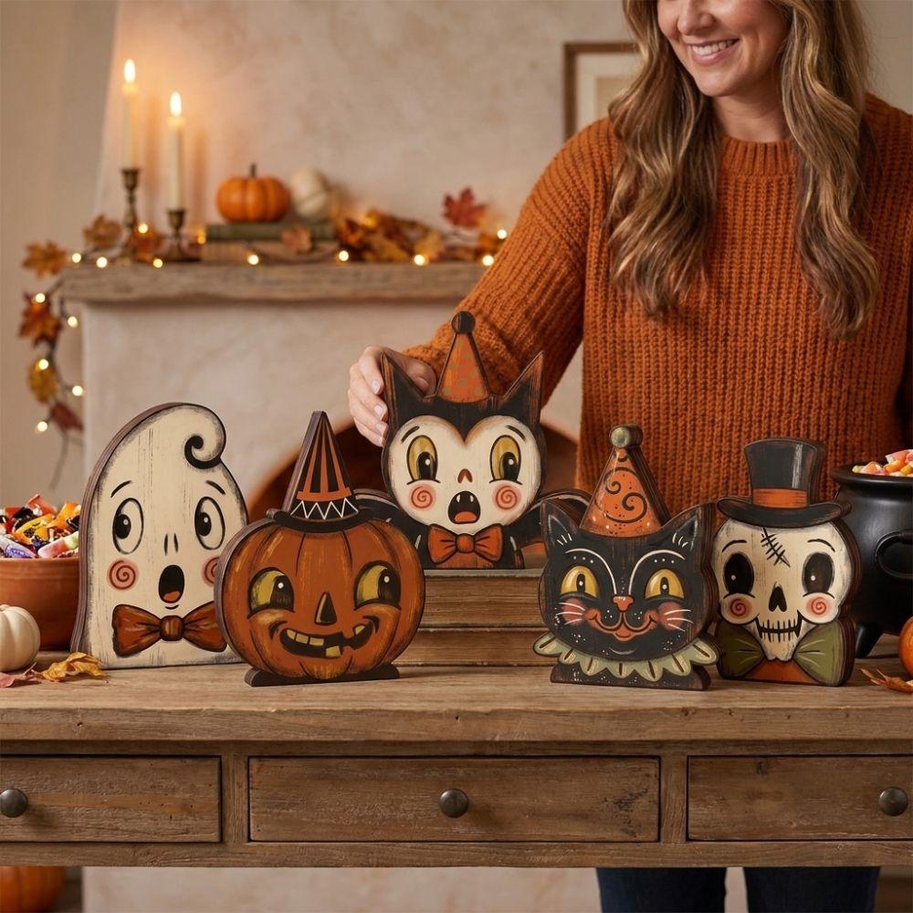 Double Sided Pattern Ghost Pumpkin Owl Ornaments Cartoon Halloween Tiered Tray Decor Indoor Decor