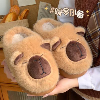Модные женские хлопковые тапочки с капибарой, мультяшные парные нескользящие теплые домашние тапочки для помещений, плюшевые пушистые зимние удобные тапочки для пола