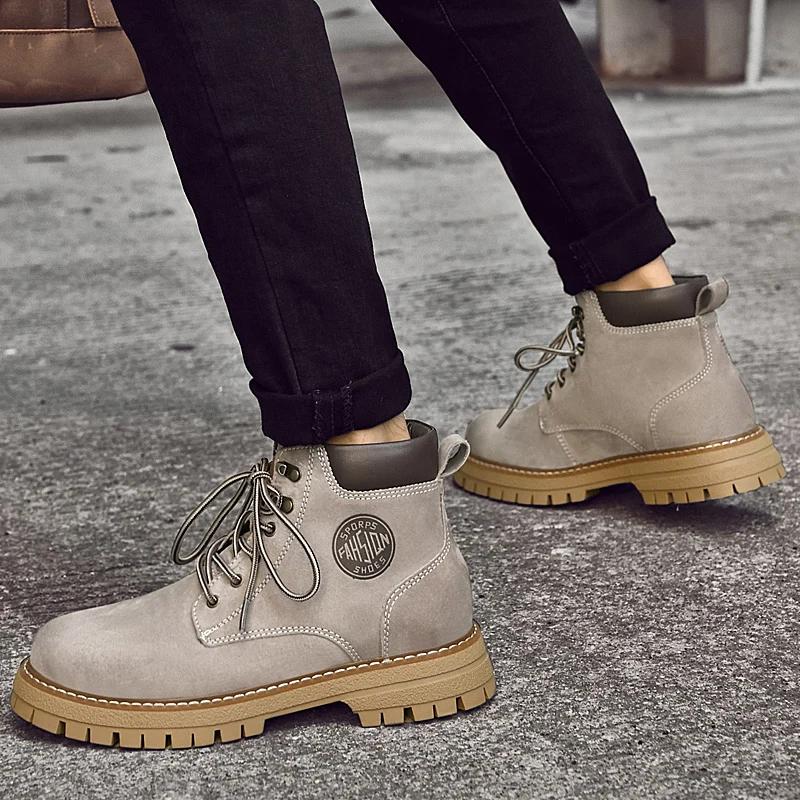 New Mens Ankle Boots High Top Sneakers Men Shoes Fashion Leather Formal Business Footwear Leisure Walk Men's Motorcycle Boots