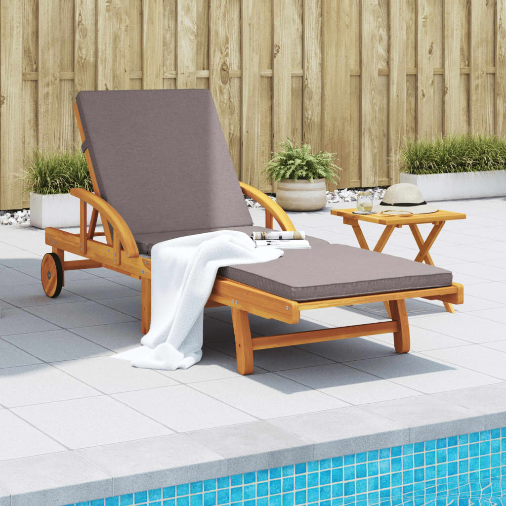 Sun Lounger with Cushion and Table Solid Acacia Wood