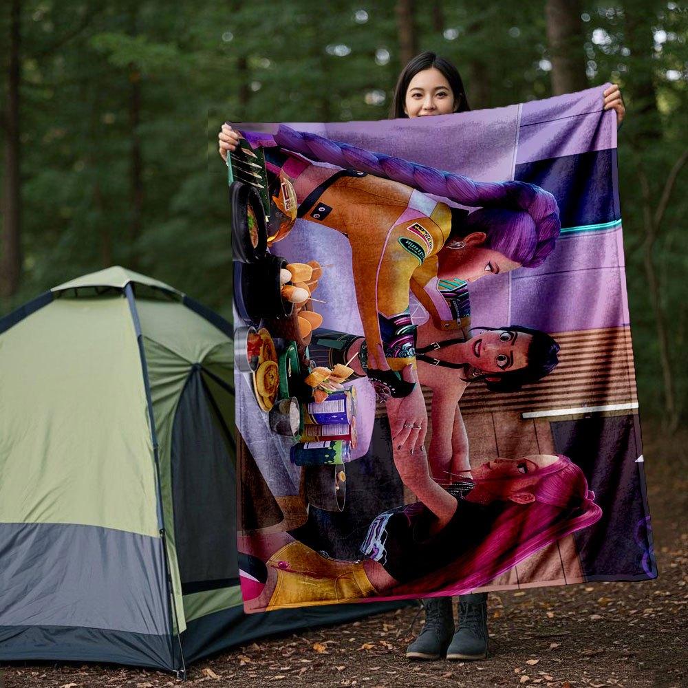 "Vivid Fashion: Yellow & Purple Sporty Tracksuits with Unique Prints"Blanket Lightweight Flannel Throw Blanket for Sofa, Bed, Travel, Campin