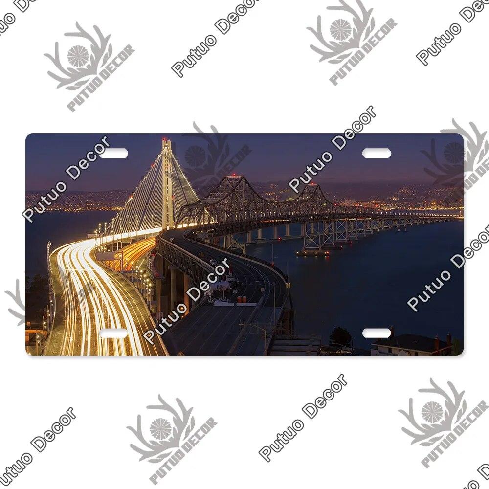 Putuo Decor Bridge Licenses Plate Metal Sign Plaque Metal Vintage Decoration for Living Room Door Beach House Home Wall Decor