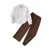 Детская одежда Осень Новая Детская рубашка с лацканами в полоску с длинным рукавом Топ Брюки Комплект для мальчиков и девочек