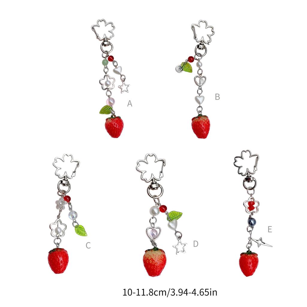 Fashionable Strawberry Pendant Phone Charm Unique Heart Flower Keychain Vibrant Beaded Pendant for Cellphone Camera
