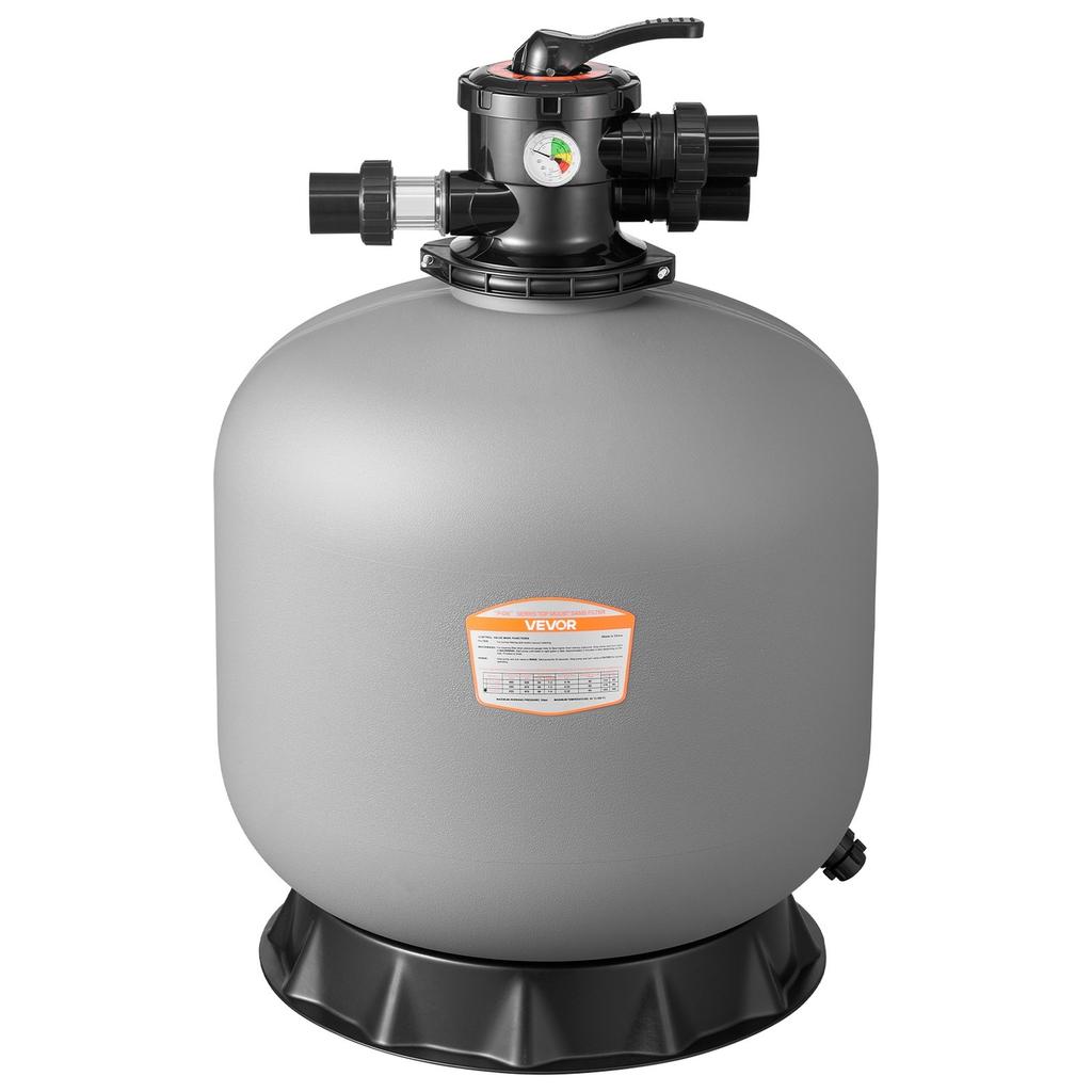 Sand Filter, 609.6 mm, 246.1 LPM Above Inground Swimming Pool Sand Filter System, with 7-Way Multi-Port Valve, Backwash, Rinse, Recirculate, Waste,
