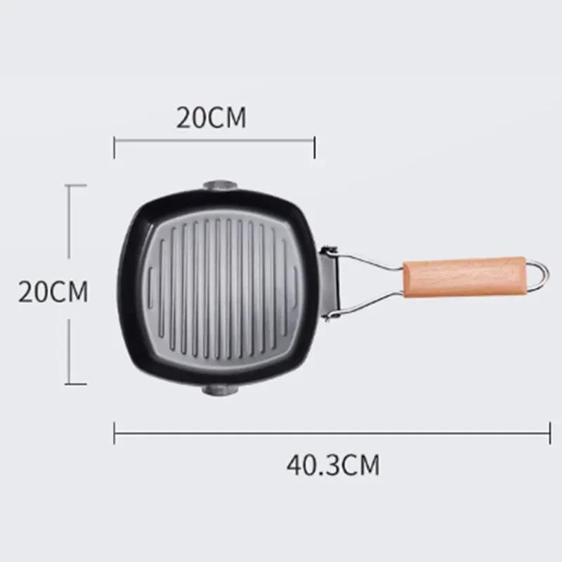 Сковорода-гриль для пикника, портативная складная сковорода-гриль, деревянная ручка против ожогов, утолщенная сковорода для жарки для улицы, сковорода для стейков с двумя носиками