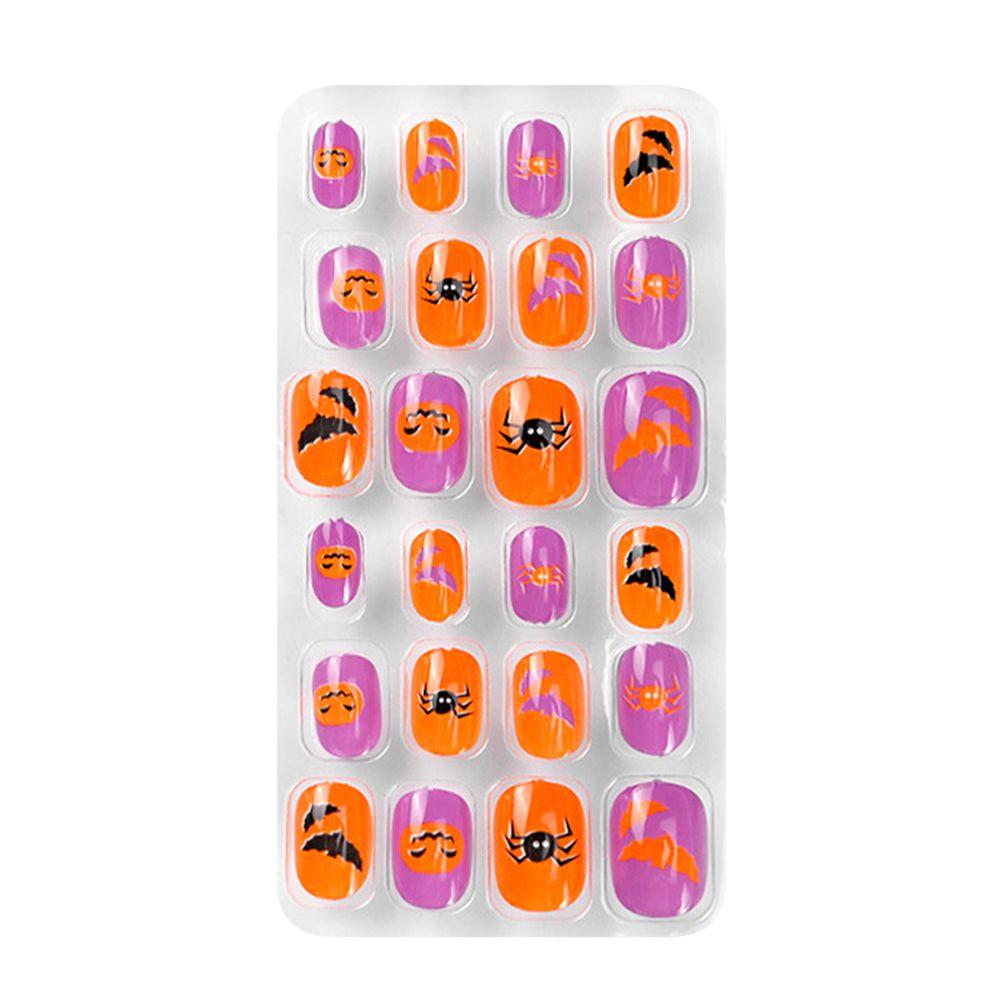 Детские рождественские накладные ногти для маникюра на Хэллоуин, детские накладные ногти с полным покрытием, самоклеящиеся