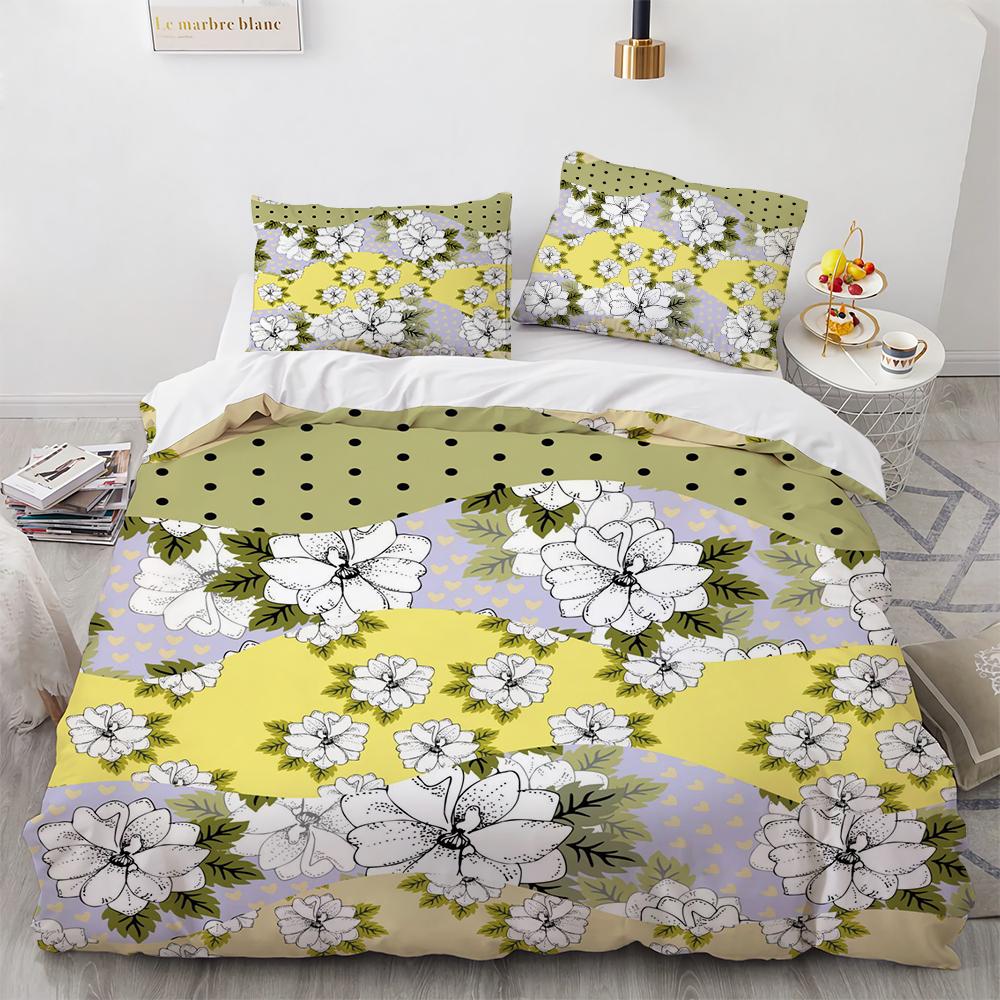 Boho Floral Bedspread Patchwork Coverlet Set Reversible Soft Bedding Farmhouse Garden Bed Quilt Sets for All Season Women Men