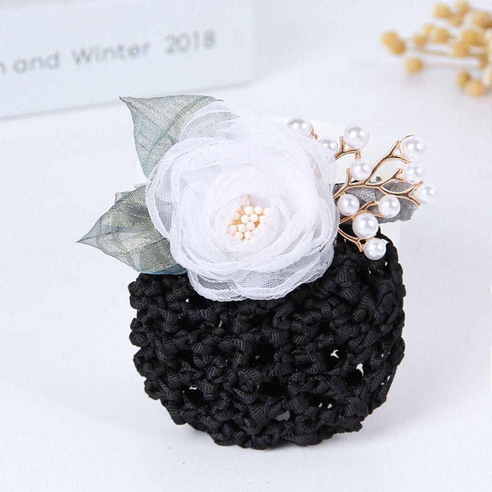Korean Style Pearls Crochet Bun Net Bun Snood Rose Lace Hair Net Office Lady