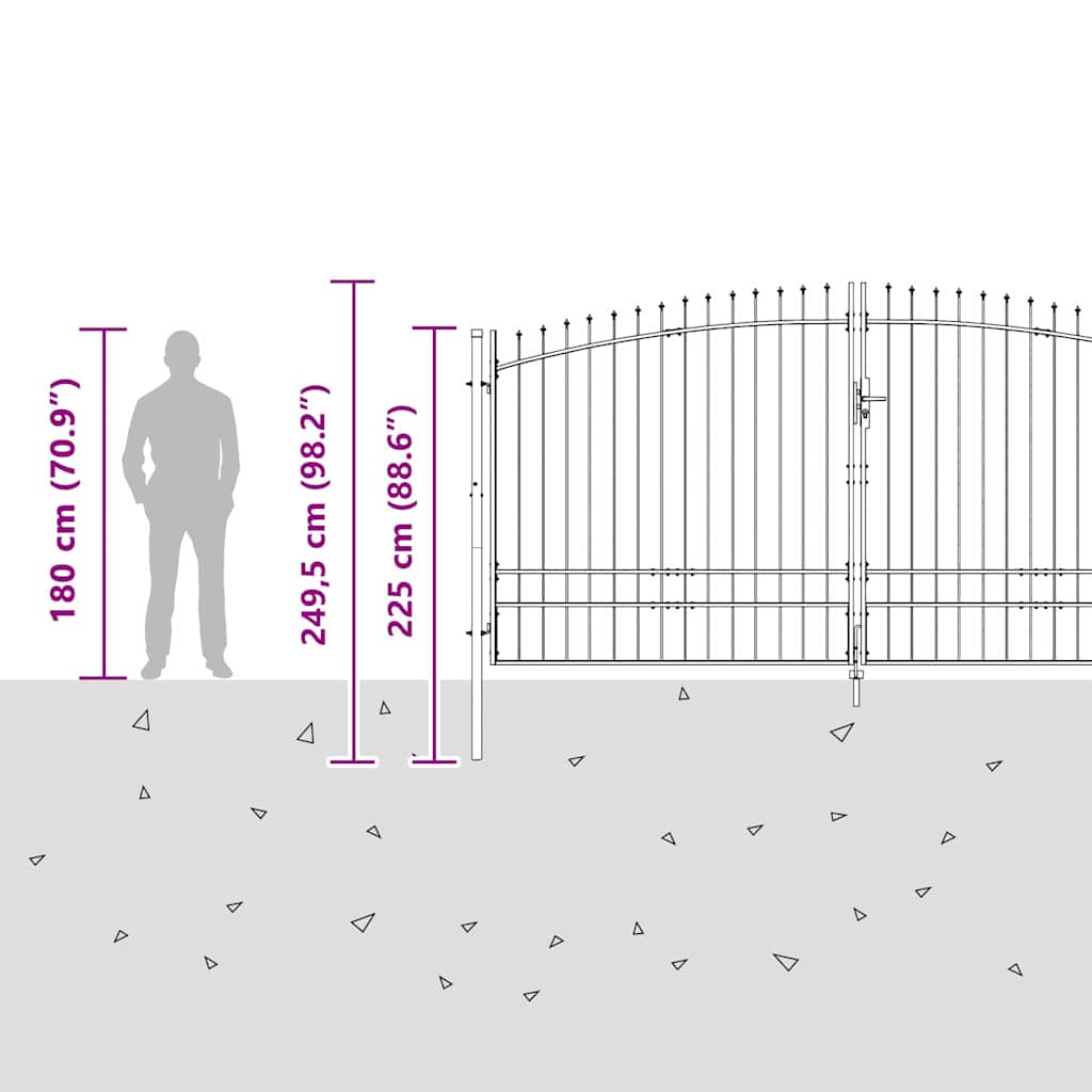 Double Gate with Lock Woerden Gray 400 x 249.5 cm Steel