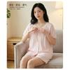 Women Pure Cotton Solid Lace Short Sleeve Shorts Pajama Casual Loungewear Set