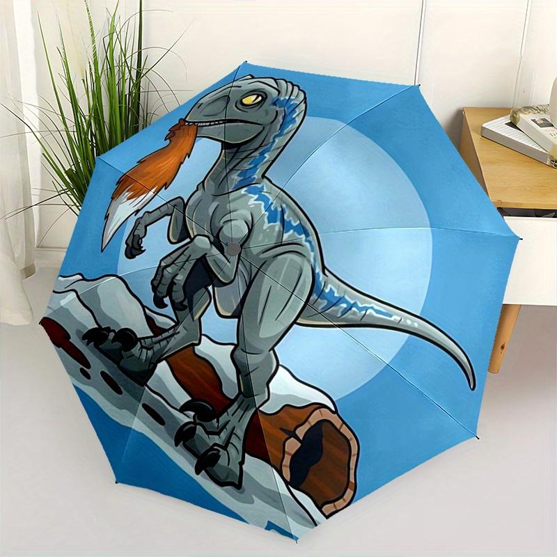 1pc Blue Velociraptor Pattern Automatic Umbrella is Fashionable and Good-Looking, Suitable for Travel and Daily UseW014