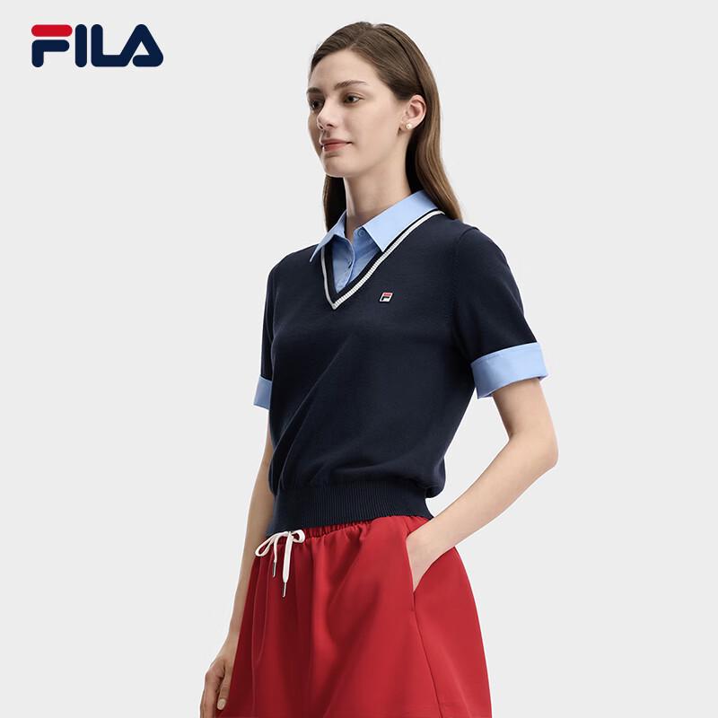Fila Женская вязаная рубашка-поло с цветовыми блоками, имитация двух предметов