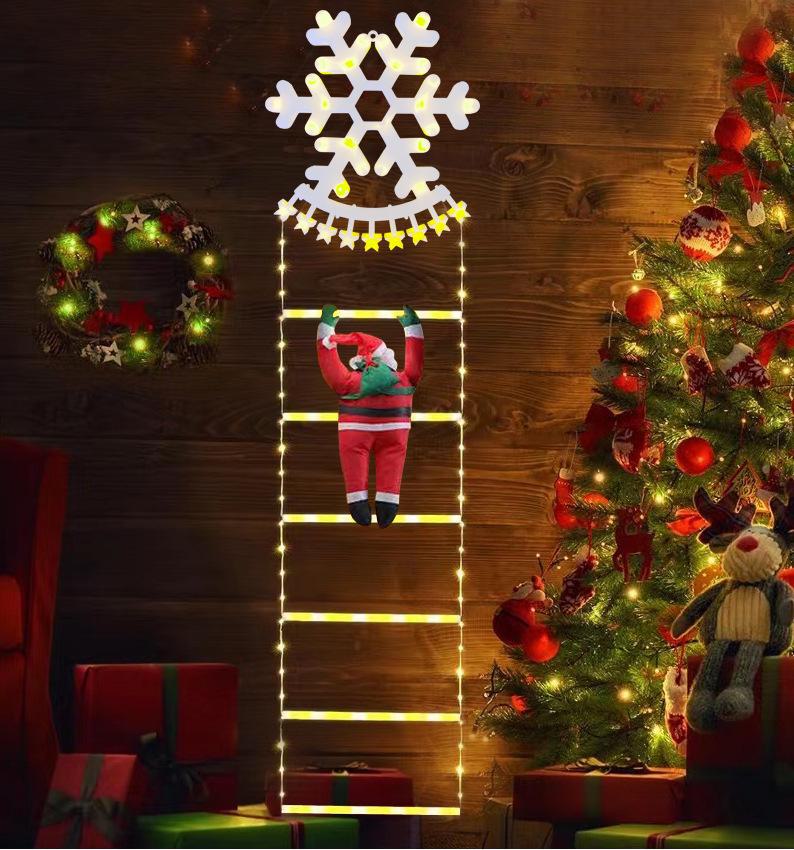 Рождественские светодиодные огни Санта Клаус, поднимающегося по лестнице, для украшения стен