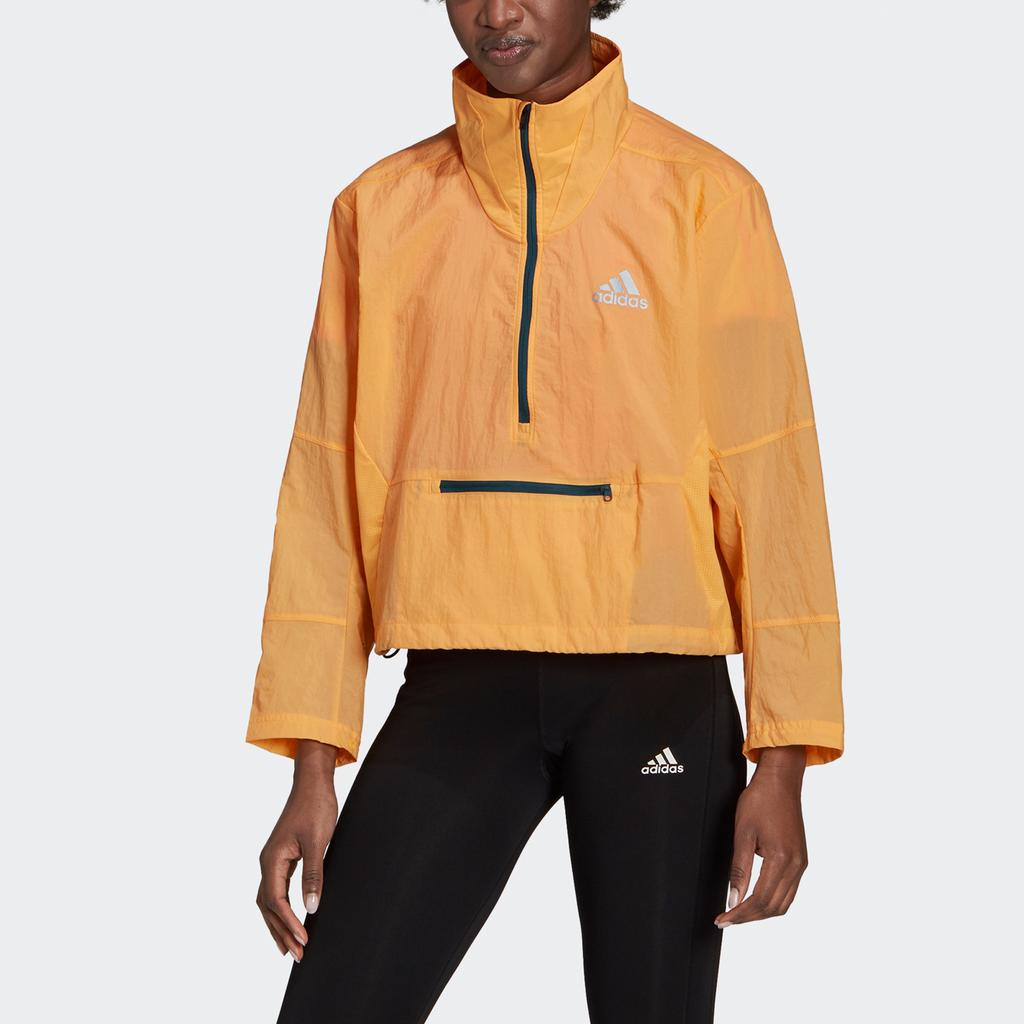 Adidas Куртка Adapt с полумолнией и воротником-стойкой, спортивная куртка для бега, женская куртка, оранжево-желтая GN1903