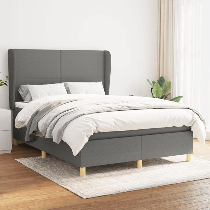 Maison Exclusive - Sommier à lattes de lit avec matelas Gris foncé 140x200cm Tissu