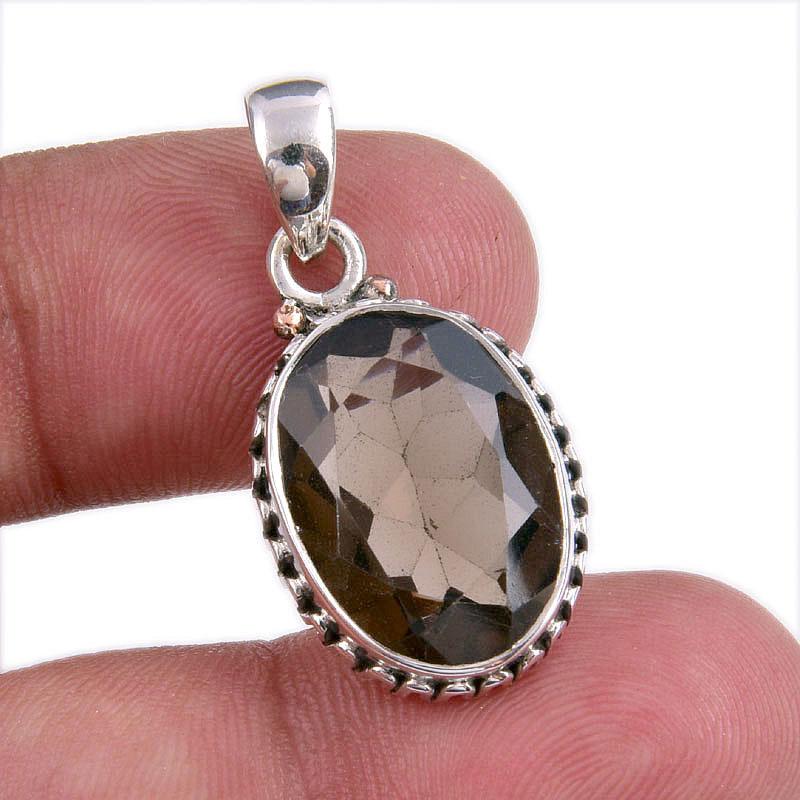 Natural Smoky Quartz Gemstone Handmade 925 Solid Silver Gift Pendant 1.25" v2f78