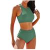 Women's Solid Color Tank Top Swimsuit Ladies Split High Waist Swimsuit Two-Piece Set