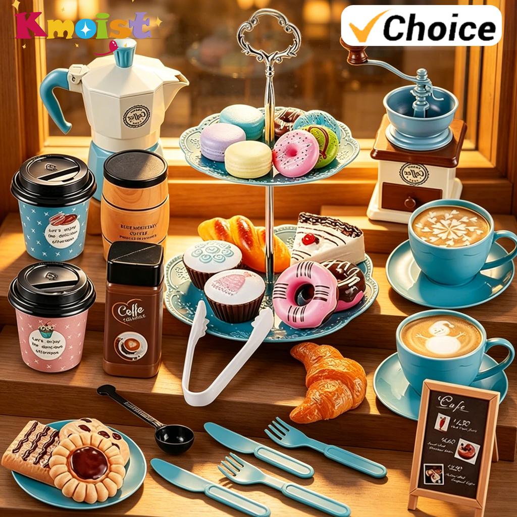 Кухонные игрушки Кофеварка и набор игрушечной еды Десерт Игрушка Семейная игра Набор для чаепития для детей Девочек Мальчиков Подарки на день рождения